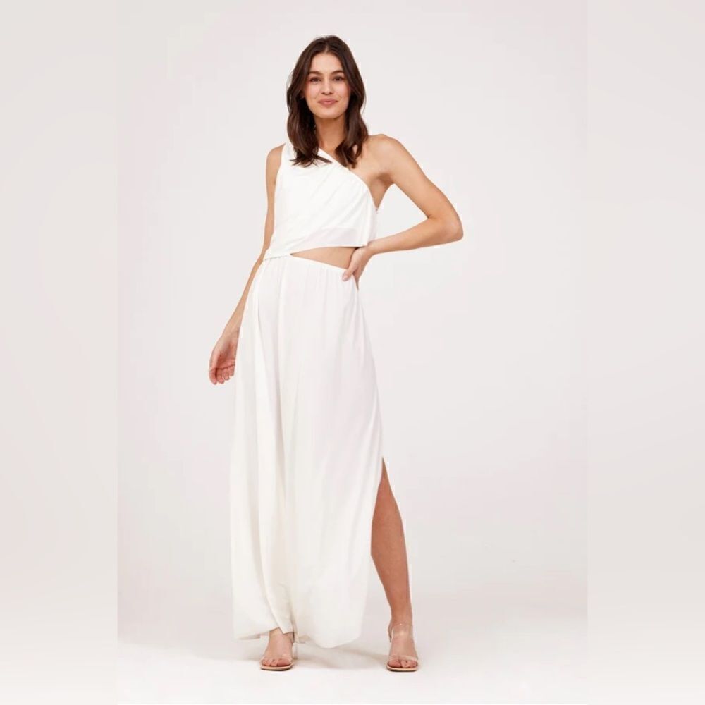 Misa Los Angeles One-Shoulder Ivory Cutout Maxi Dress
